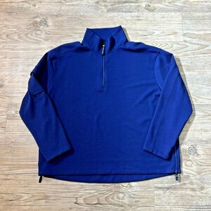 IBKUL Popcorn Stitch Women's 1/4 Zip Pullover Blue Long Sleeve XL  Activewear